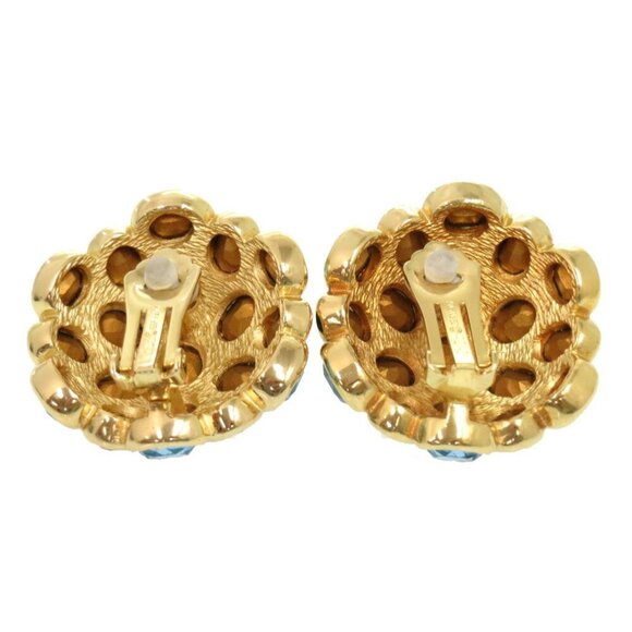 CHRISTIAN DIOR Stone Blue Gold Earrings 0359 - Picture 4 of 5